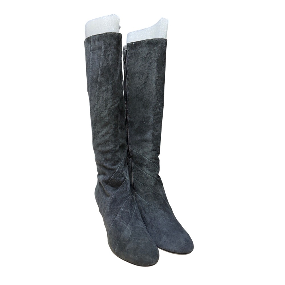 TARYN ROSE Kalo Gray Suede Tall Wedge Boots Size 9M